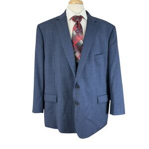 Ralph Lauren Blazer Mens 56R Blue Wool Blend Sharkskin Sport Coat Jacket Classic
